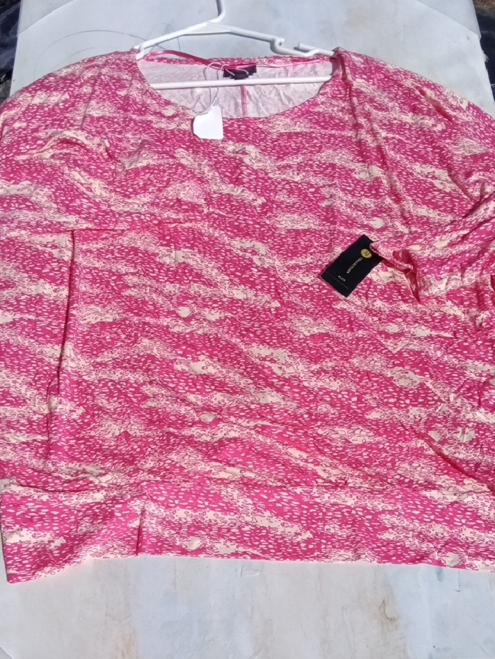 JM Collection Pink and Cream Patterned Crewneck Blouse